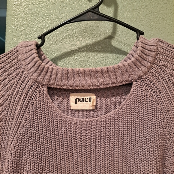 XL Pact Organic Women's Flint Grey Peek-A-Boo Crewneck Sweater - Picture 7 of 8
